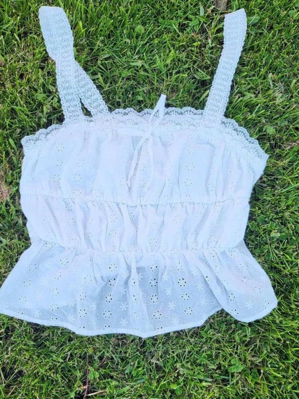 White Eyelet Lace Peplum Tank Top